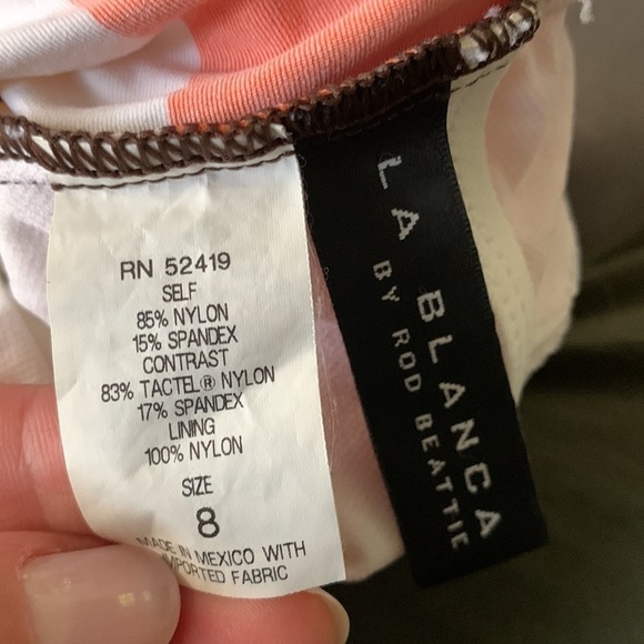 La Blanca Striped Multicolor brown orange One Piece SIZE 8 swimsuit halter‎ neck - Picture 4 of 9